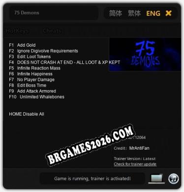 75 Demons: Trainer Atualizado v1.6 (todos os cheats)