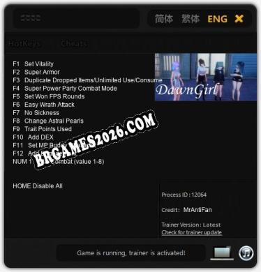 黎明少女 Trainer - 13 funções [Download Gratuito]