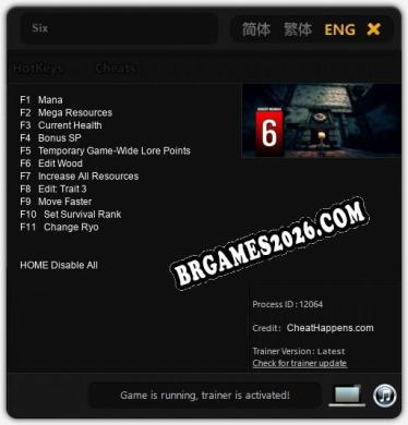 Trainer e cheats para Six - 11 opções