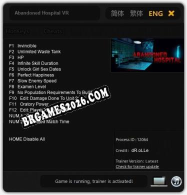 Abandoned Hospital VR: Trainer Atualizado v1.1 (todos os cheats)