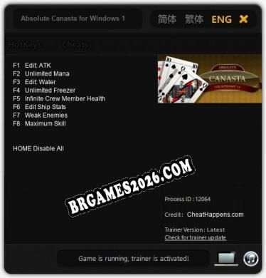 Absolute Canasta for Windows 11: Trainer Atualizado v1.6 (todos os cheats)