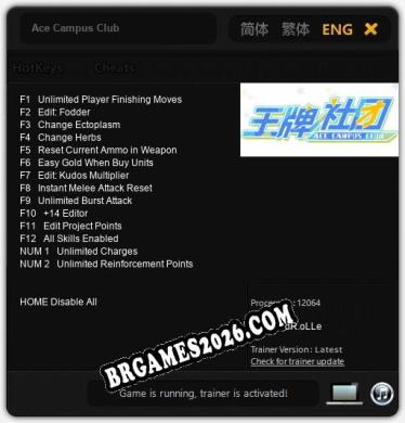 Trainer e cheats para Ace Campus Club - 14 opções