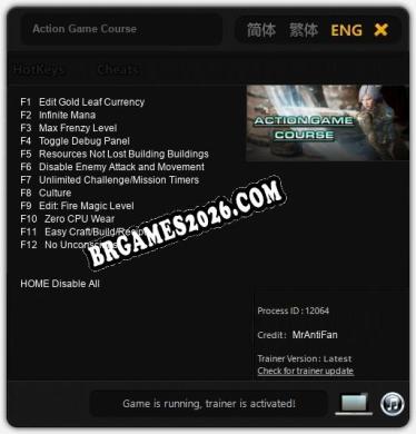 Trainer Action Game Course [PC] - 12 funções ativas
