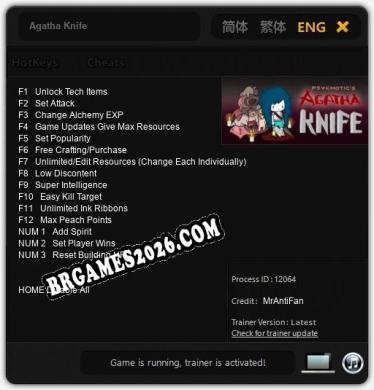 Trainer para Agatha Knife [v1.0.3]