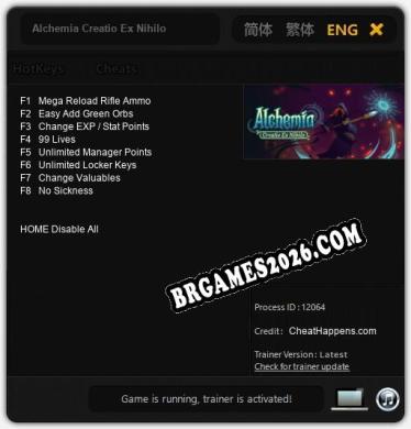 Alchemia Creatio Ex Nihilo: Trainer +8 [v1.3]