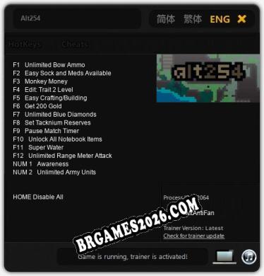 Trainer Alt254 [PC] - 14 funções ativas
