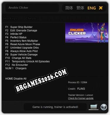 Cheats Anubis Clicker - Trainer v1.7 por FLiNG