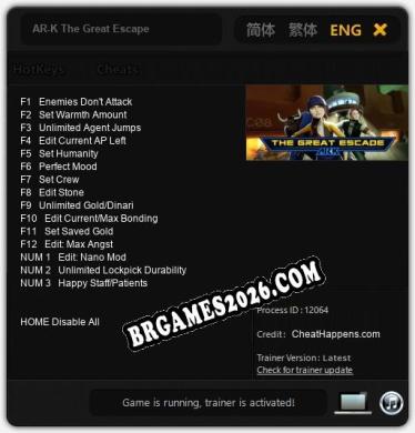 AR-K The Great Escape Trainer - 15 funções [Download Gratuito]