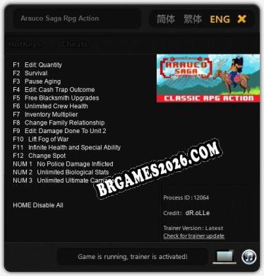 Arauco Saga Rpg Action Trainer - 15 funções [Download Gratuito]