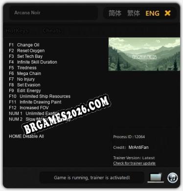 Trainer Arcana Noir [PC] - 14 funções ativas
