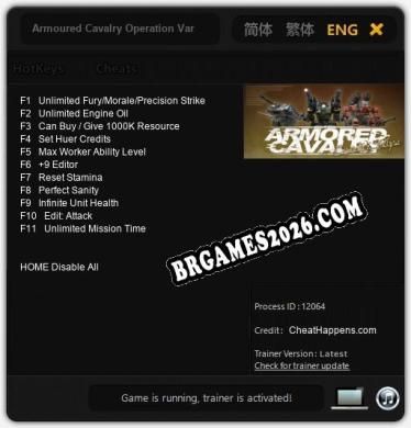 Armoured Cavalry Operation Varkiri: Trainer Completo (v1.0.6)