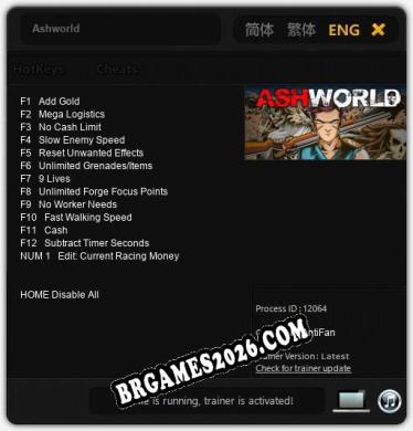 Trainer e cheats para Ashworld - 13 opções
