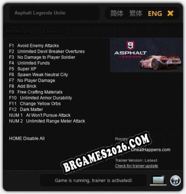 Asphalt Legends Unite - Trainer Funcional +14 funções