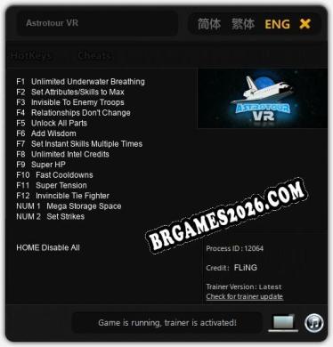 Trainer e cheats para Astrotour VR - 14 opções