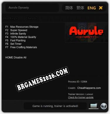 Trainer e cheats para Aurule Dynasty - 7 opções