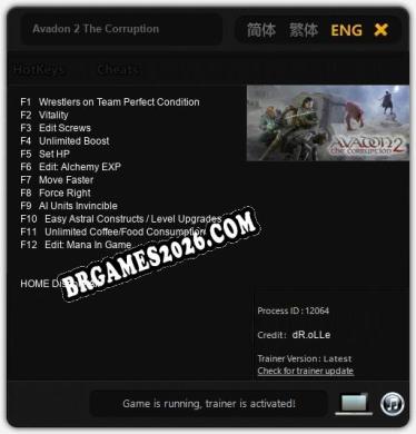 Avadon 2 The Corruption: Trainer Atualizado v1.6 (todos os cheats)