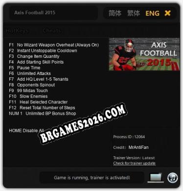 Cheats Axis Football 2015 - Trainer v4.4 por MrAntiFan