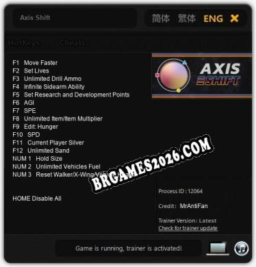 Axis Shift: Trainer Atualizado v1.3 (todos os cheats)