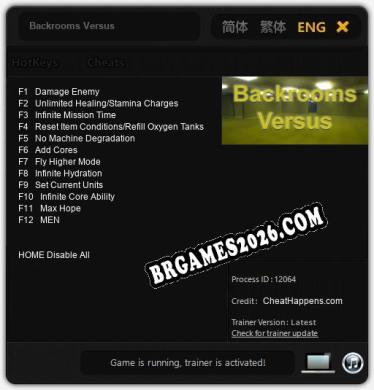 Trainer e cheats para Backrooms Versus - 12 opções