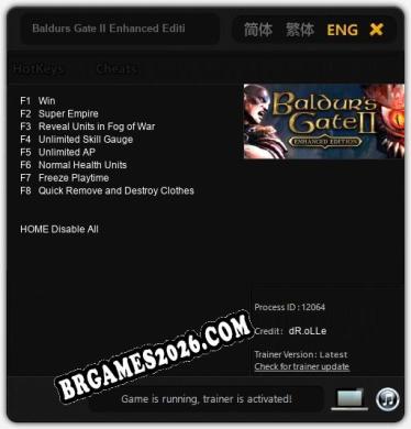 Baldurs Gate II Enhanced Edition: Trainer Atualizado v1.5 (todos os cheats)