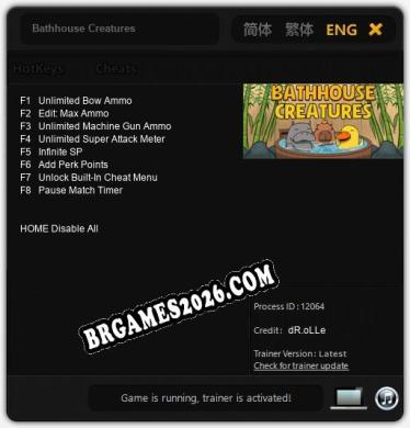 Trainer Bathhouse Creatures [PC] - 8 funções ativas