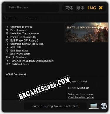 Trainer Battle Brothers [PC] - 12 funções ativas