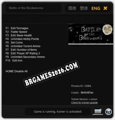 Battle of the Bookworms: Trainer Gratuito (+10 cheats)