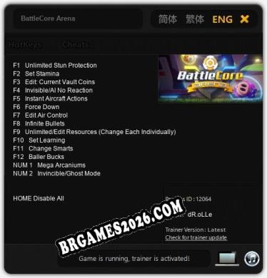 BattleCore Arena: Trainer Atualizado v1.0 (todos os cheats)