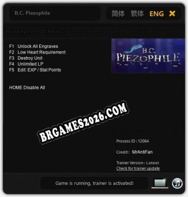 B.C. Piezophile - Trainer Funcional +5 funções