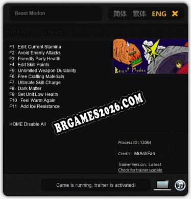 Trainer e cheats para Beast Modon - 11 opções