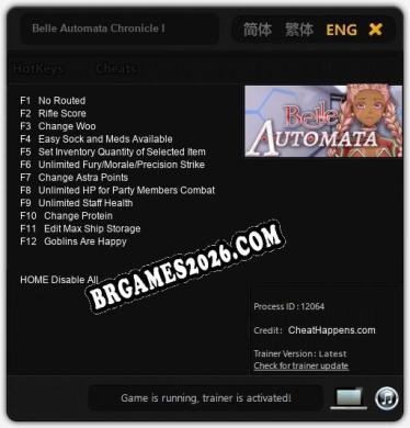 Trainer e cheats para Belle Automata Chronicle I - 12 opções
