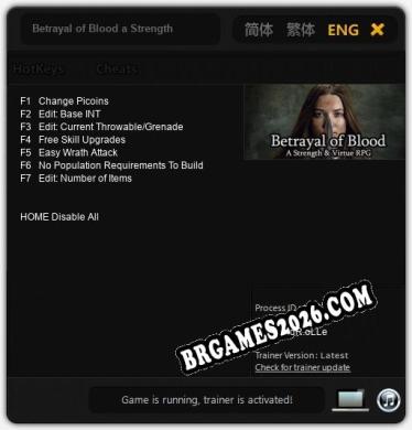 Betrayal of Blood a Strength  Virtue RPG Trainer - 7 funções [Download Gratuito]