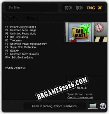 Cheats e trainer Bio Blast +10 [Verificado funcionando]