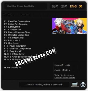 BlazBlue Cross Tag Battle - Cheat Trainer +15 [Edição dR.oLLe]