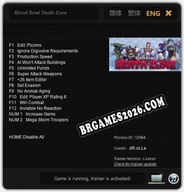Trainer para Blood Bowl Death Zone [v1.0.8]