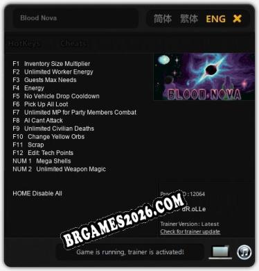 Trainer e cheats para Blood Nova - 14 opções