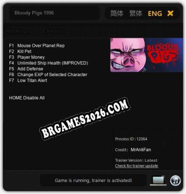 Trainer e cheats para Bloody Pigs 1996 - 7 opções