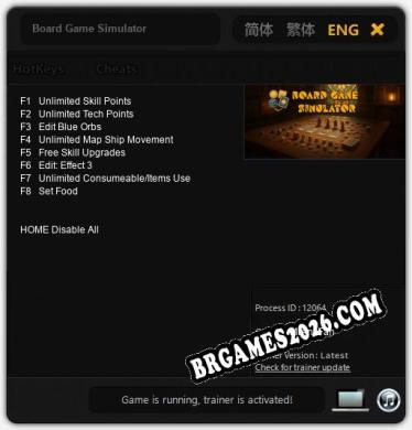 Trainer para Board Game Simulator [v1.0.9]