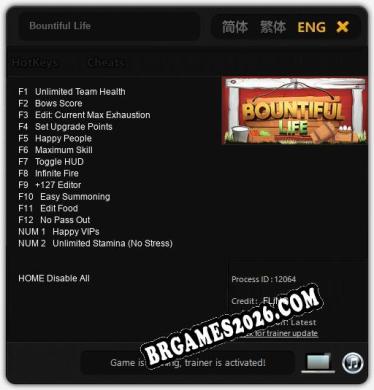 Bountiful Life: TRAINER E CHEATS (V1.0.20)