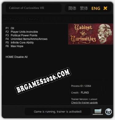 Cabinet of Curiosities VR - Trainer Funcional +6 funções
