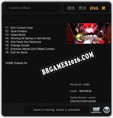 Trainer para Caladrius Blaze [v1.0.6]