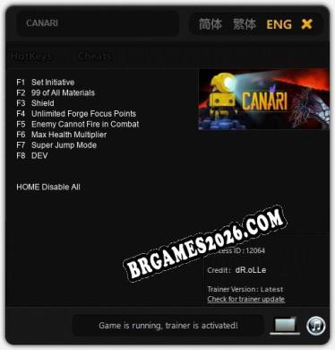 Trainer CANARI [PC] - 8 funções ativas