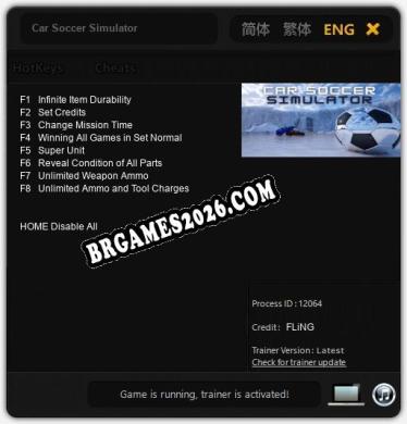 Trainer para Car Soccer Simulator [v1.0.3]