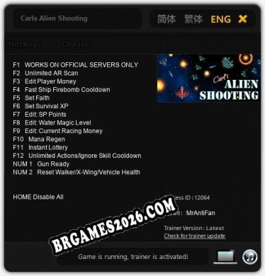 Trainer e cheats para Carls Alien Shooting - 14 opções