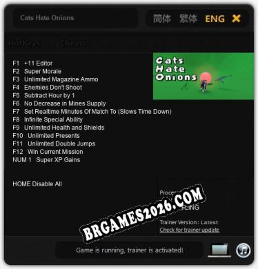 Trainer Cats Hate Onions [PC] - 13 funções ativas