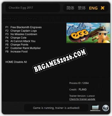Chuckie Egg 2017: TRAINER E CHEATS (V1.0.12)