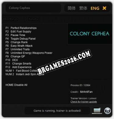 Cheats e trainer Colony Cephea +14 [Verificado funcionando]