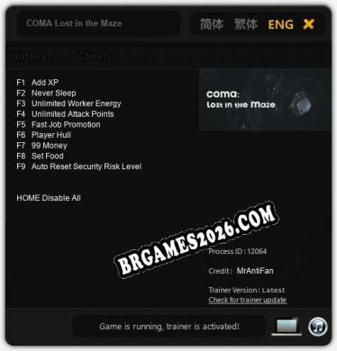 Trainer e cheats para COMA Lost in the Maze - 9 opções