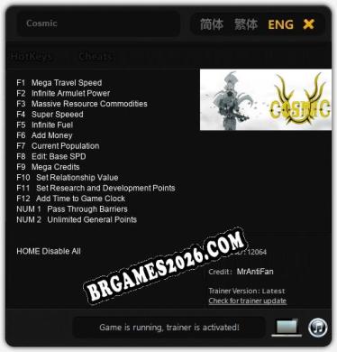 Cosmic: Trainer Gratuito (+14 cheats)