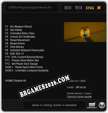 Trainer para CRTX A Psychological Horror Puzzle [v1.0.2]